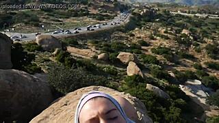 Felicity Feline bares tattooed ass and tits in risky public outdoor flash