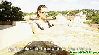 Neighbor babe with glasses flashes her brunette teen body outdoors in real public pov