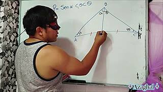 asian nerd student teacher explores trigonometry in bedroom with brown eyes focus