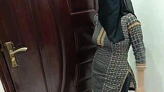 Desi Pakistani girl Sobia Nasir teases with slow striptease undressing.