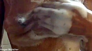 ginger gets her soapy wet nipples and tits up close with belly tease