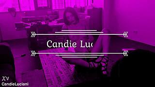 Brunette nurse in costume cares for patient during exam