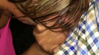 mature blonde drops to knees for young cock in public spot