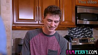 Wow! Huge Tits Milf Stops Stepsons Fight with Threesome Suckfest