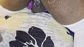 ebony wife abw rips clothes and fucks hubby senseless with anal toys