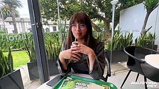 A pretty latina girlfriend strips then takes anal creampie from friend