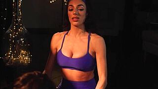 brunette babe with big tits and ass gets seduced in body painting lesbian scissoring massage