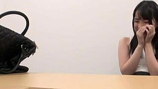 skinny japanese schoolgirl with small natural tits auditions nervously, spreading sexy body for first time