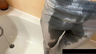 claudia fingers her wet blonde pussy close-up in bathroom squirting all over during public solo play