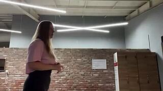 guy pounds wet pussy hard in crowded gym 