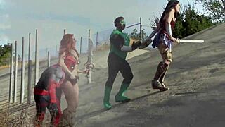 Foursome Cosplay Orgy Deadpool Pounds Wonderwoman Red Sonja Green Lantern