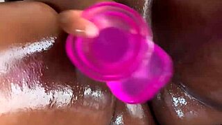 ebony babe teases daddy with her juicy squirting toy gift