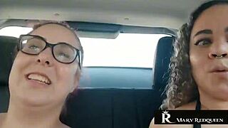 Natasha Sub's wild car chat flashes her big tits – ready for public lesbian play?!