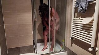 Big Breasted Milf Shaves Her Hairy Pussy Clean in Shower