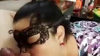 Blindfold hides deepthroat surprise