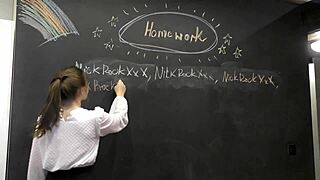 teacher pounds baby bamby's tight ass in private lesson then cock suck under desk