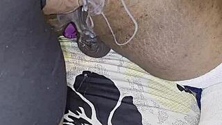 ebony wife abw rips clothes and fucks hubby senseless with anal toys