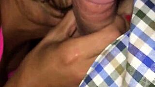 mature blonde drops to knees for young cock in public spot