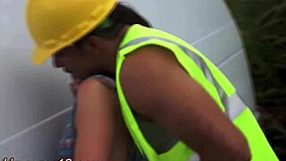 Hitchhiking teen slammed hard outdoors!!