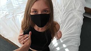 Skinny blonde student joins love triangle for steamy threesome fun?