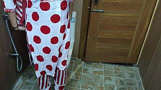 Hindi teen stepson sneaks up on stepmom changing and she digs it