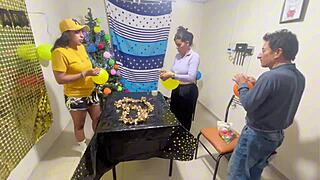 friends dive into real homemade threesome two chicks one dude pounding away!