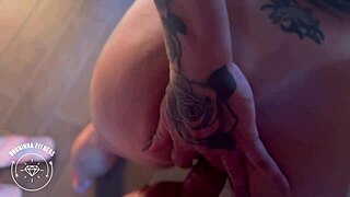 Fun compilation of athletic tattooed brunette redhead couple fitness moments