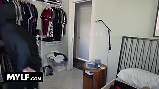 stepson spies kinky stepmom's buttplug ass then creampies her lingerie fantasy