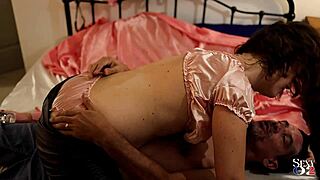 white milf in leather satin lingerie outfit takes deepthroat doggystyle rimjob spanking 😈👠