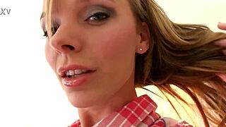 Pristine Edge deepthroats huge cock in petite frame POV face fuck blowjob with swallow