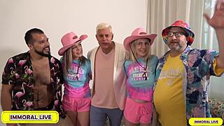 rebel rhyder gags on small cocks in sloppy double handjob deepthroat