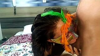 Skinny Flaca's Tiny Waist Drools Deepthroating Huge Cock Closeup