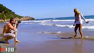 hot blonde milf gets fucked hard right on the public beach