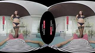 Czech redhead in stockings heels rides cock pov with footjob blowjob cowgirl