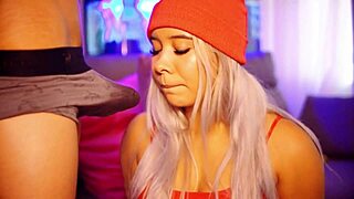 Blonde Latina coed sucks cock daily till mouth overflows with cum