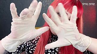 goth girl gloves handjob on first date makes you cum hard horny petite redhead