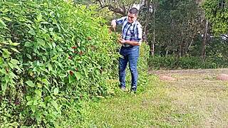 is that brazilian gardener's monster thick cock gonna explode on the farm after wild jerking?