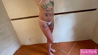 look at this cum whore covered in body writing getting totally dominated and humiliated