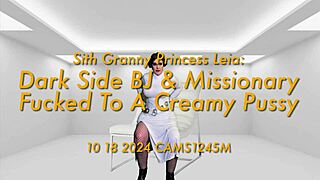 granny leia gives sith deepthroat bj then missionary creampie pussy closeup!