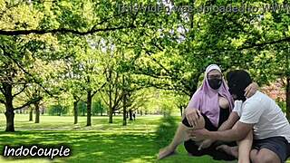 indo couple outdoor public park sex chubby wife moans juicy pussy creampie cheating husband flashing