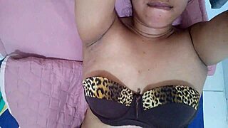 Stepdaughter in lingerie teases her big tits and creamy wet pussy naughtily