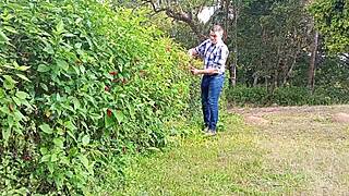 is that brazilian gardener's monster thick cock gonna explode on the farm after wild jerking?