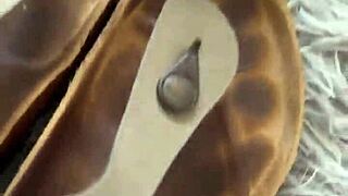 friday girl in leatherskirt bares feet and socks