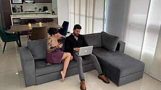 Luna's hidden cam catches his ass worship of her big fake tits!