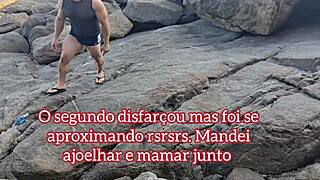 brazilian bodybuilder stuffs two cocks in ass publicly on beach