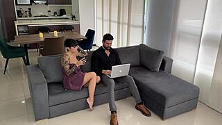 Luna's hidden cam catches his ass worship of her big fake tits!