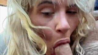 pretty hooker kneels for cumshot after deepthroating stranger on street