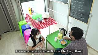 That cute asian teen bends over in her store for rough doggystyle pounding