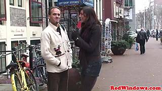 Blonde Dutch hooker in Amsterdam slurps cock then bends over for doggy and missionary pounding