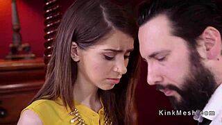 Bound slave takes rough doggy anal bang in intense threesome